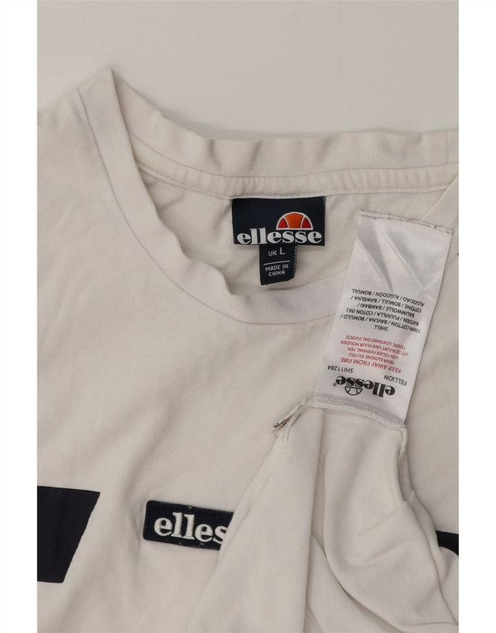 ELLESSE Mens T-Shirt Top Large White Colourblock Cotton