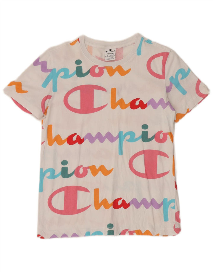 CHAMPION Womens Graphic T-Shirt Top UK 12 Medium White