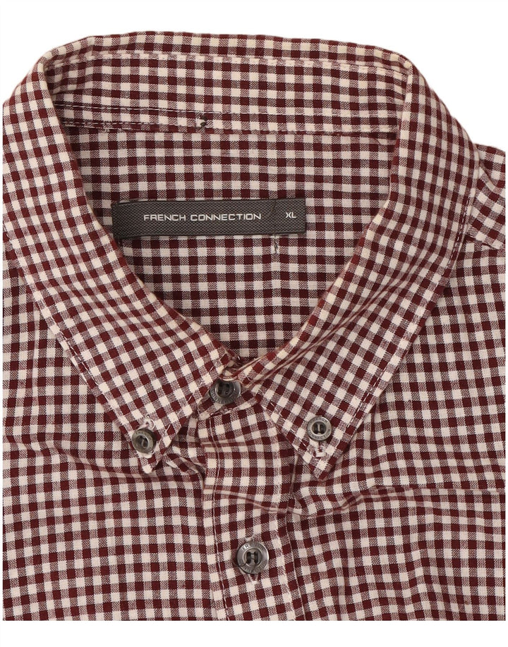 FRENCH CONNECTION Mens Short Sleeve Shirt XL Maroon Gingham Cotton