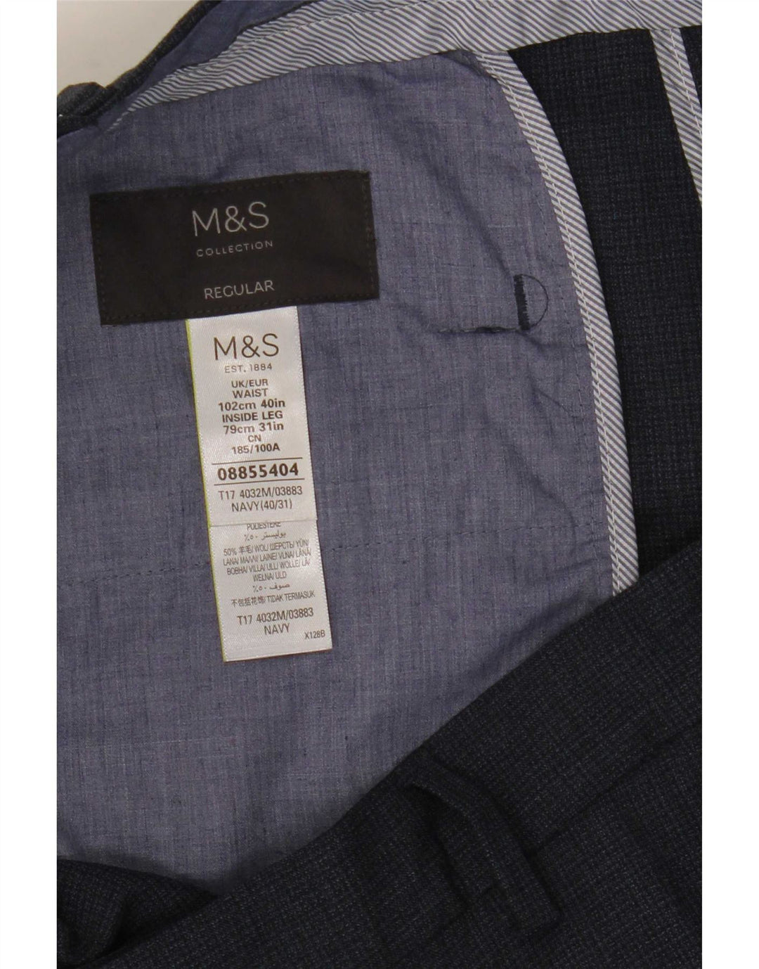 Marks & Spencer Mens Straight Regular Suit Trousers W40 L31 Navy Blue