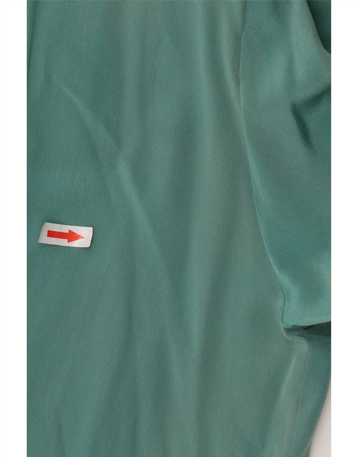 VINTAGE Womens Front Tie Long Sleeve Blouse Top UK 16 Large Green Silk