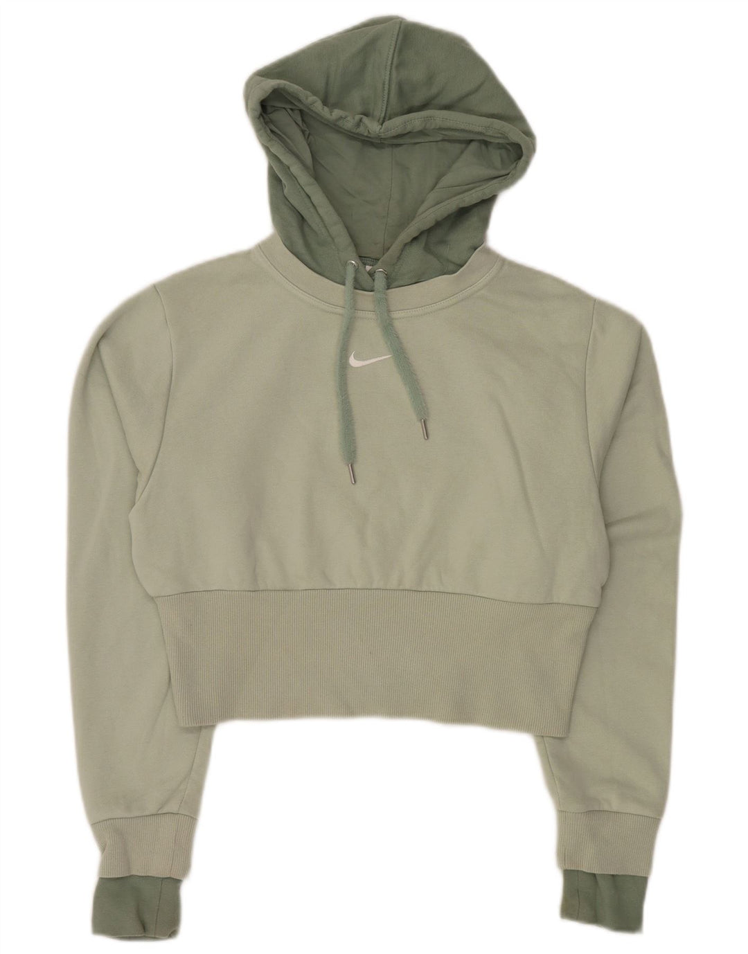 Nike Womens Crop Hoodie Jumper UK 10 Small Green Colourblock Cotton