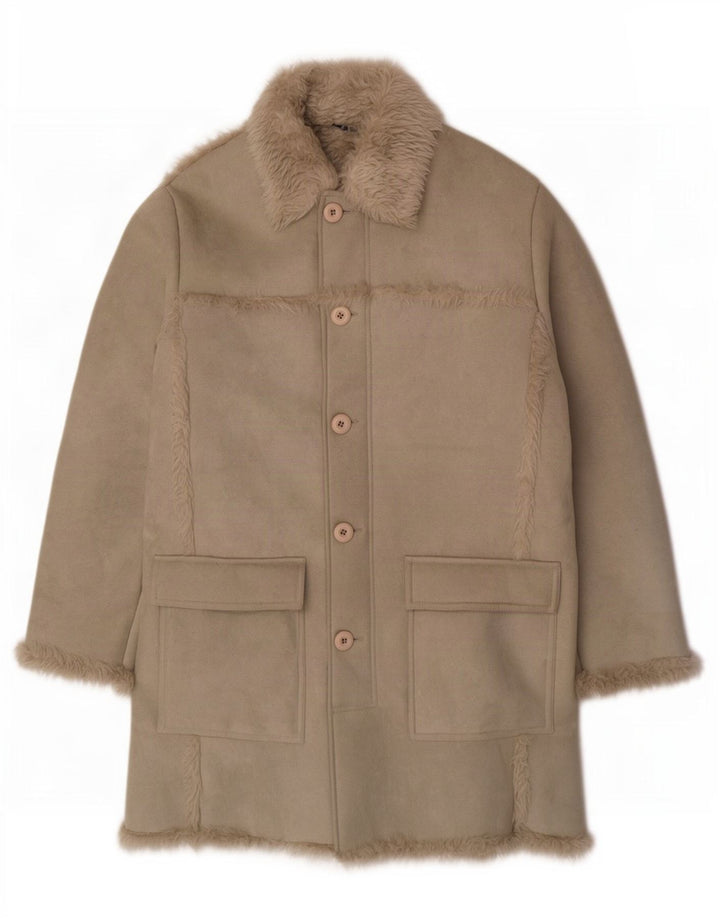 Vintage Mens Sherpa Overcoat UK 40 Large Green Polyester