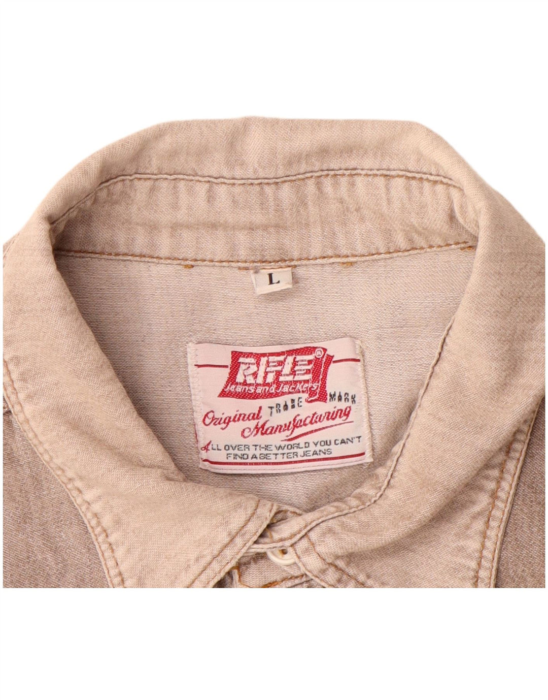 RIFLE Mens Denim Shirt Large Grey Cotton