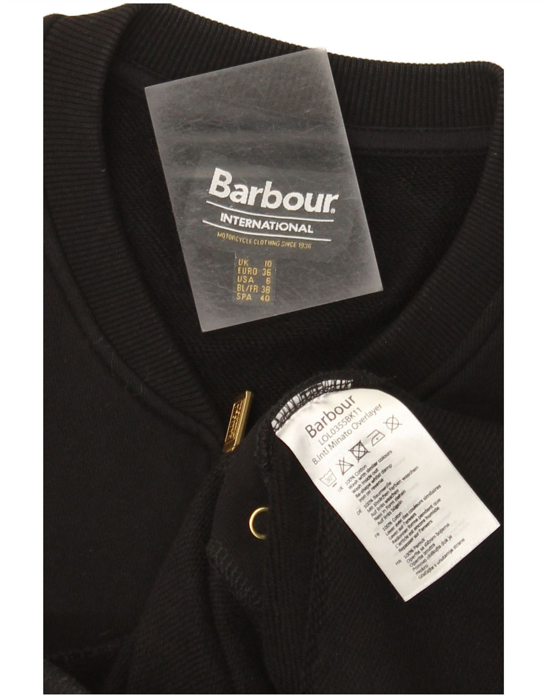 Barbour Womens Tracksuit Top Jacket UK 10 Small Black Cotton