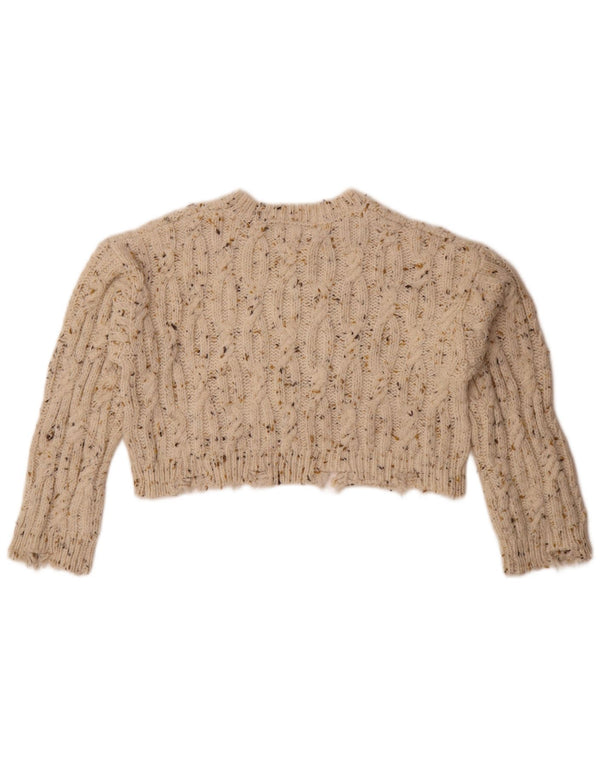 Zara Girls Crop Boat Neck Jumper Sweater 11-12 Years Off White Flecked