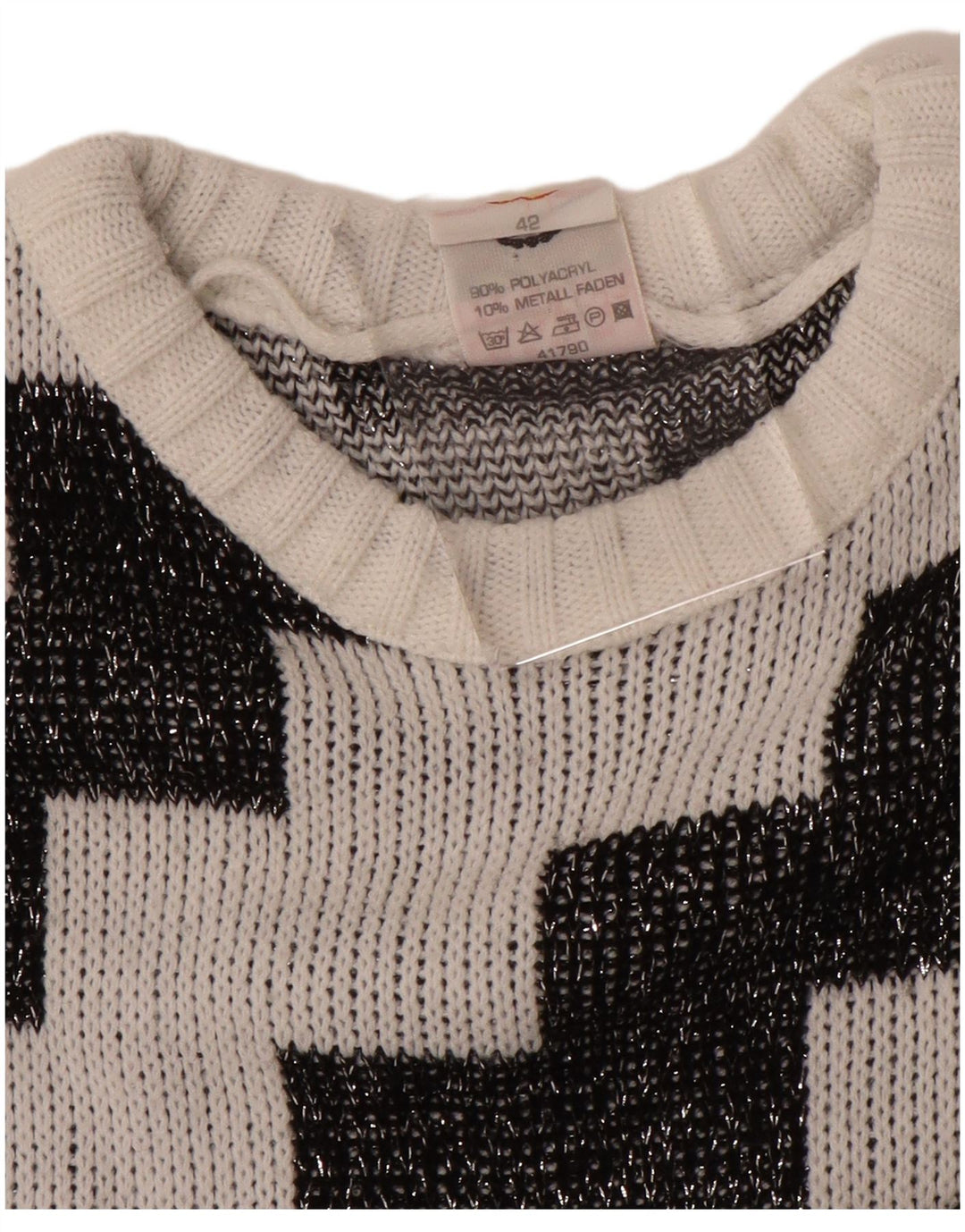 C&A Womens Oversized Boat Neck Jumper Sweater EU 42 Large White Geometric