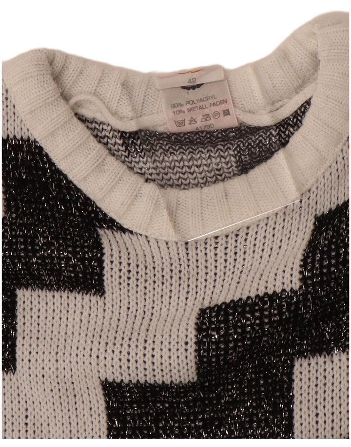 C&A Womens Oversized Boat Neck Jumper Sweater EU 42 Large White Geometric