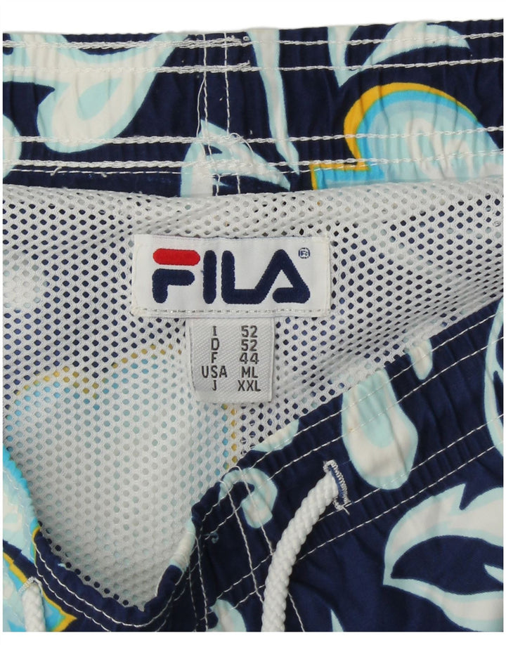 FILA Mens Swimming Shorts IT 52 XL  Navy Blue Floral Cotton