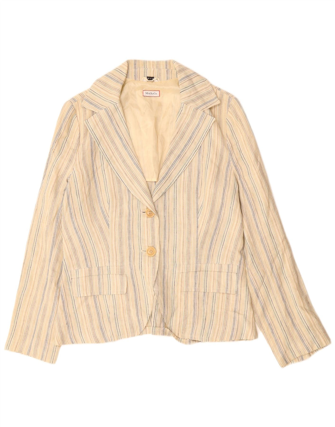 MAX & CO. Womens 2 Button Blazer Jacket UK 16 Large Beige Striped Linen