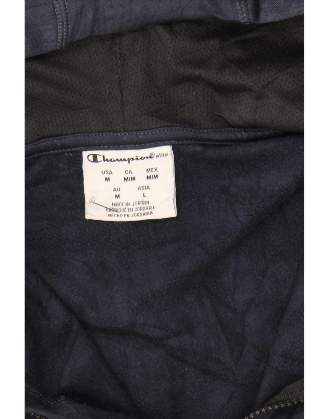 CHAMPION Mens Zip Neck Hoodie Jumper Medium Navy Blue Polyester Vintage Champion and Second-Hand Champion from Messina Hembry 