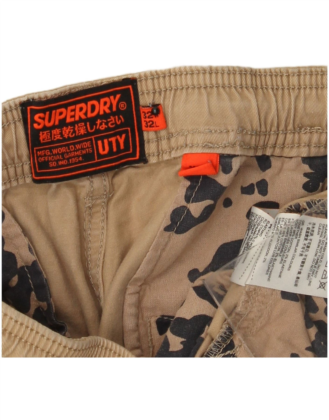 SUPERDRY Mens Straight Cargo Trousers W32 L29  Beige Cotton
