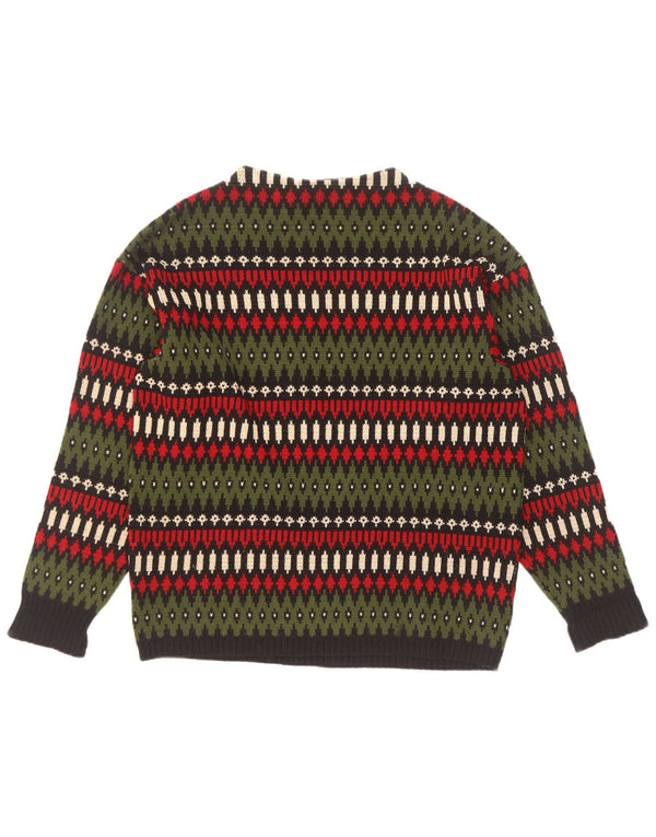 Geyer Mens Boat Neck Jumper Sweater IT 46 Small Green Fair Isle