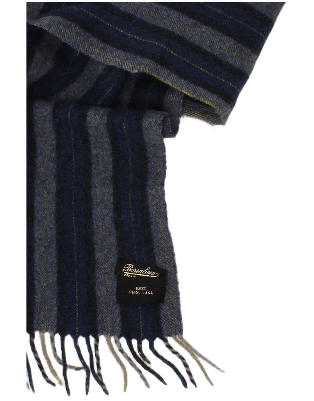 Borsalino Mens Rectangle Scarf One Size Blue Striped New Wool Classic