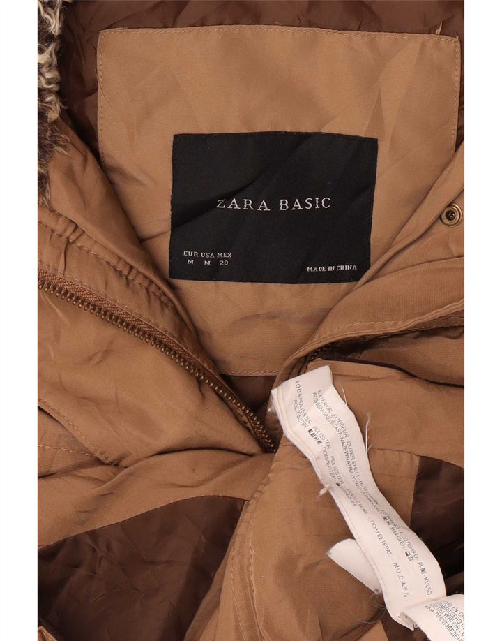 Zara Womens Hooded Padded Jacket UK 14 Medium Beige Polyester