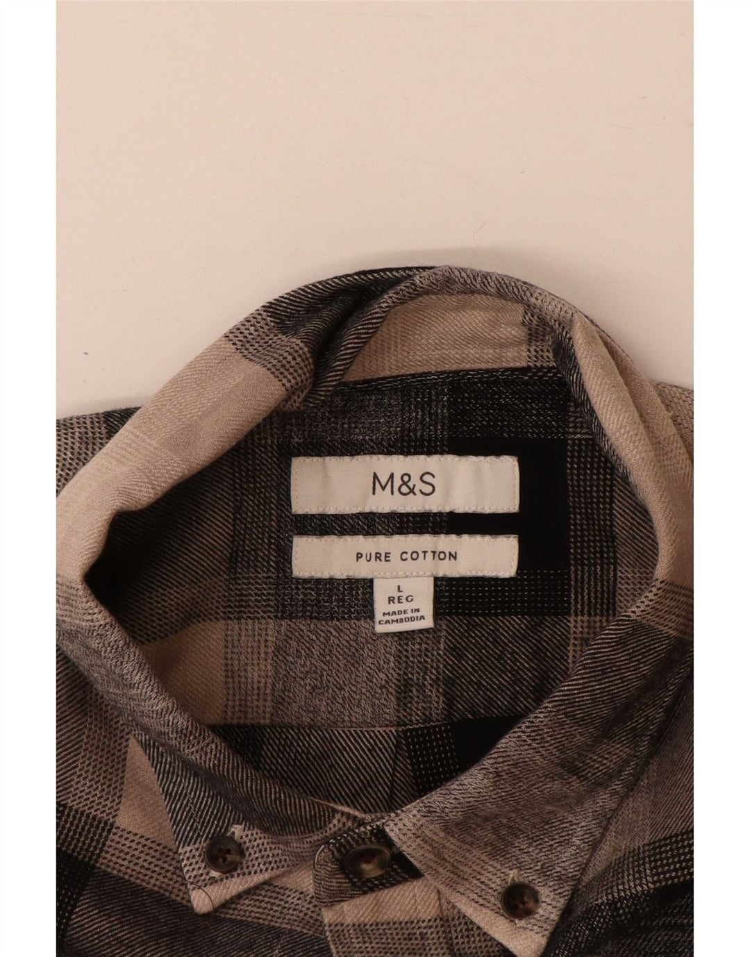 Marks & Spencer Mens Flannel Shirt Large Brown Check Cotton