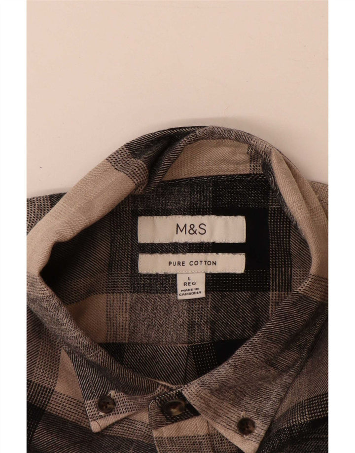 Marks & Spencer Mens Flannel Shirt Large Brown Check Cotton