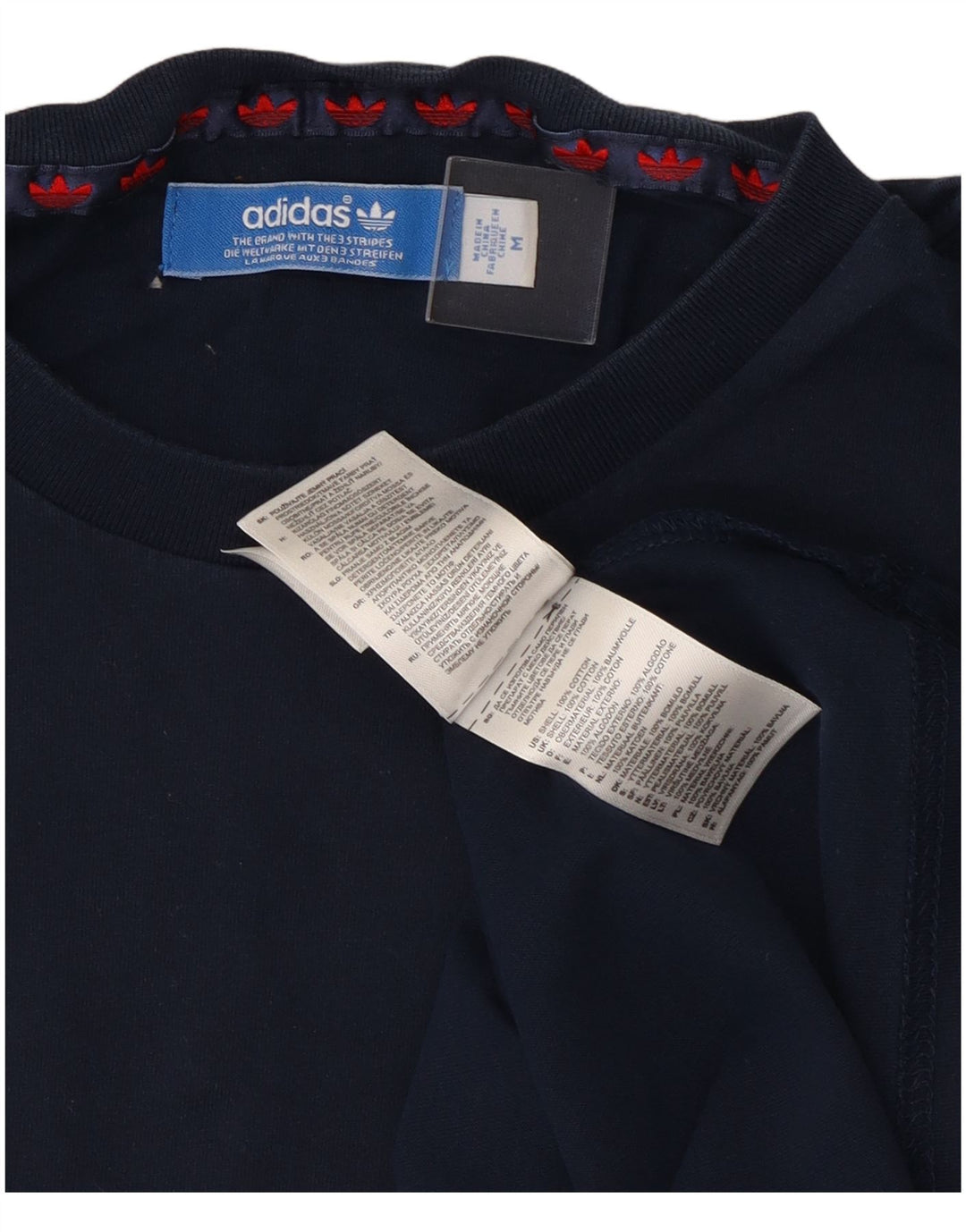 Adidas Mens T-Shirt Top Medium Navy Blue Striped Cotton