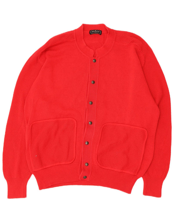 Vintage Mens Cardigan Sweater Large Red Cotton