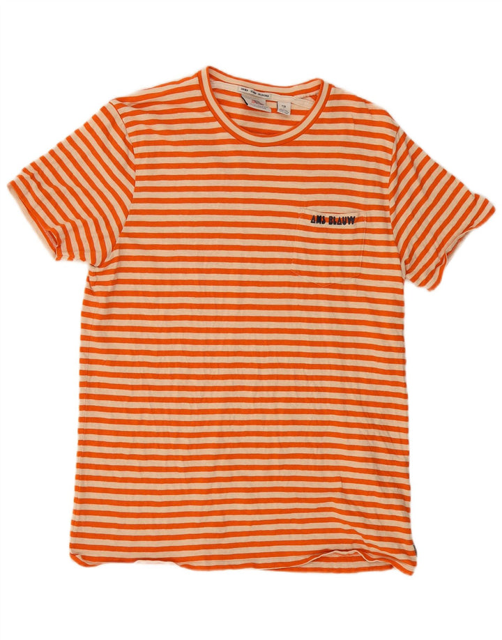 SCOTCH & SODA Womens T-Shirt Top UK 14 Large Orange Striped Cotton