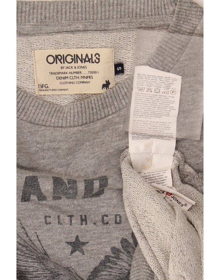 Jack & Jones Mens Graphic Sweatshirt Jumper Small Grey Cotton