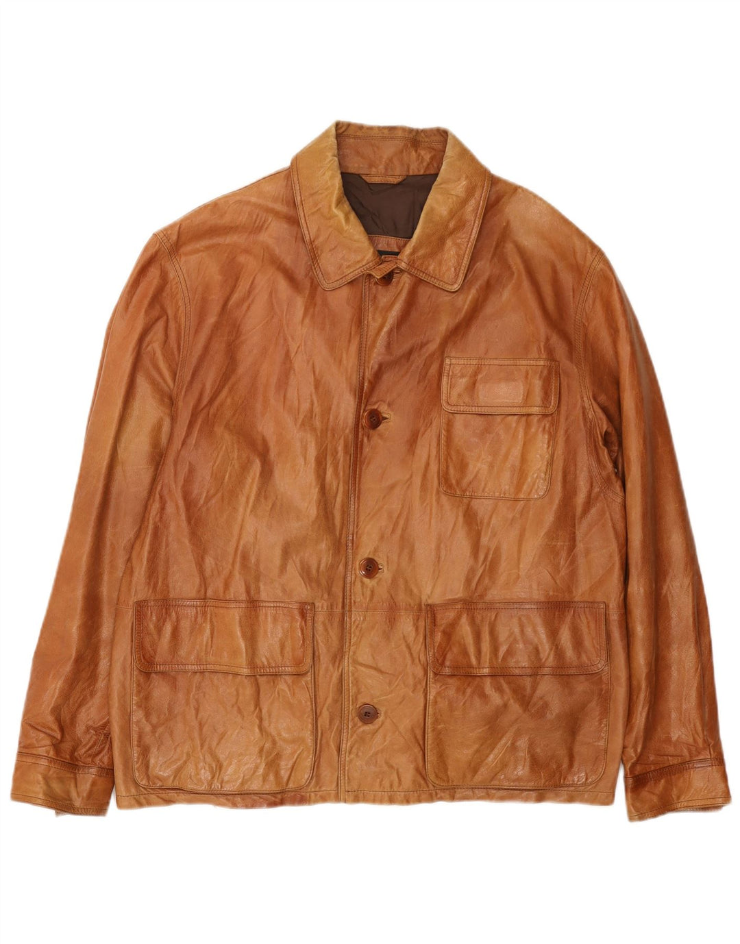 Vittorio Forti Mens Basic Leather Jacket IT 50 Large Brown Leather