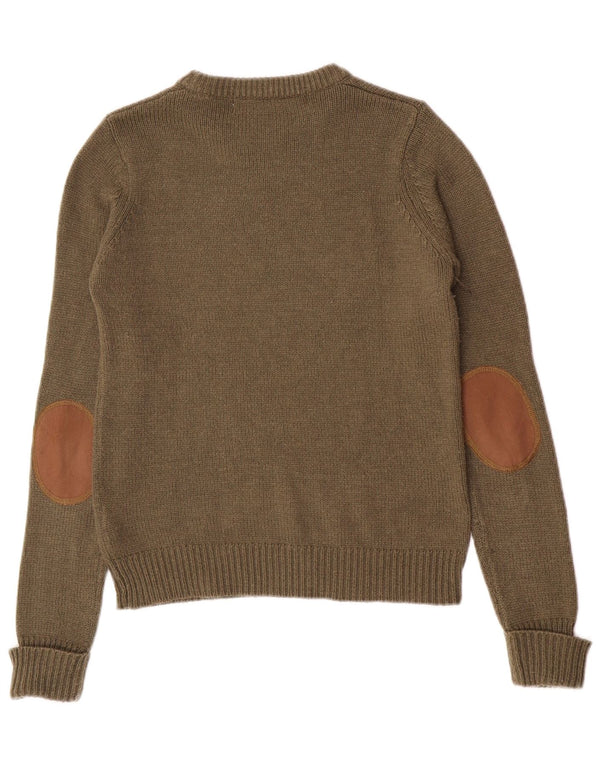 Zara Womens Boat Neck Jumper Sweater UK 12 Medium Khaki Acrylic