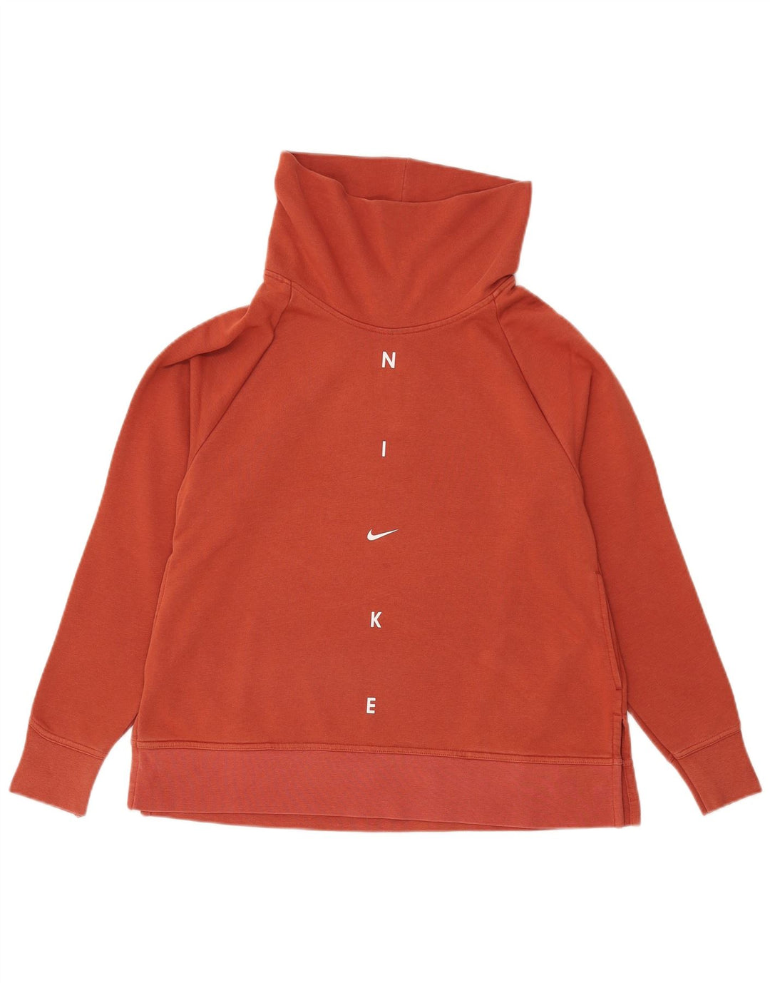 Nike Womens Graphic Roll Neck Sweatshirt Jumper UK 10 Small Orange Cotton