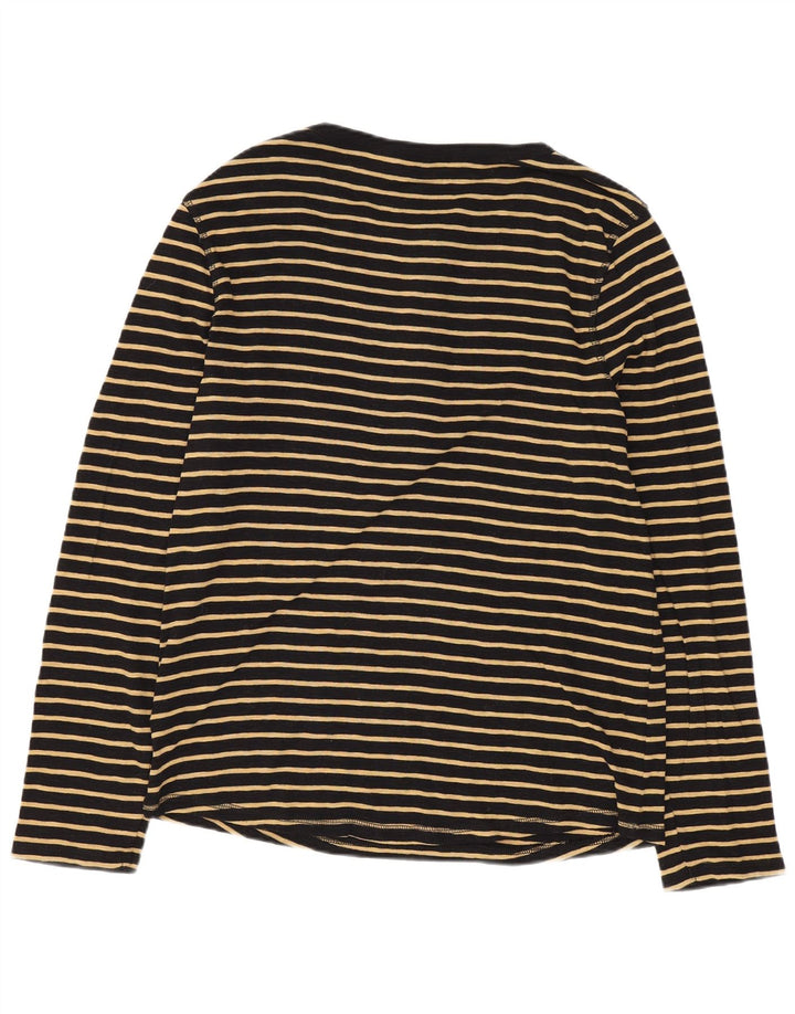 Marks & Spencer Womens Top Long Sleeve UK 14 Medium  Black Striped Cotton