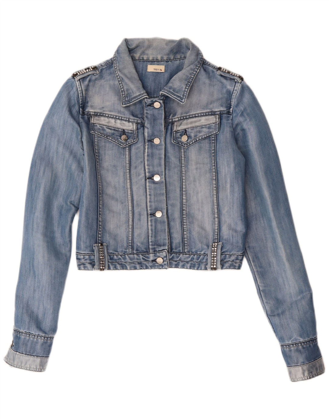TOY G Womens Crop Denim Jacket UK 12 Medium Blue