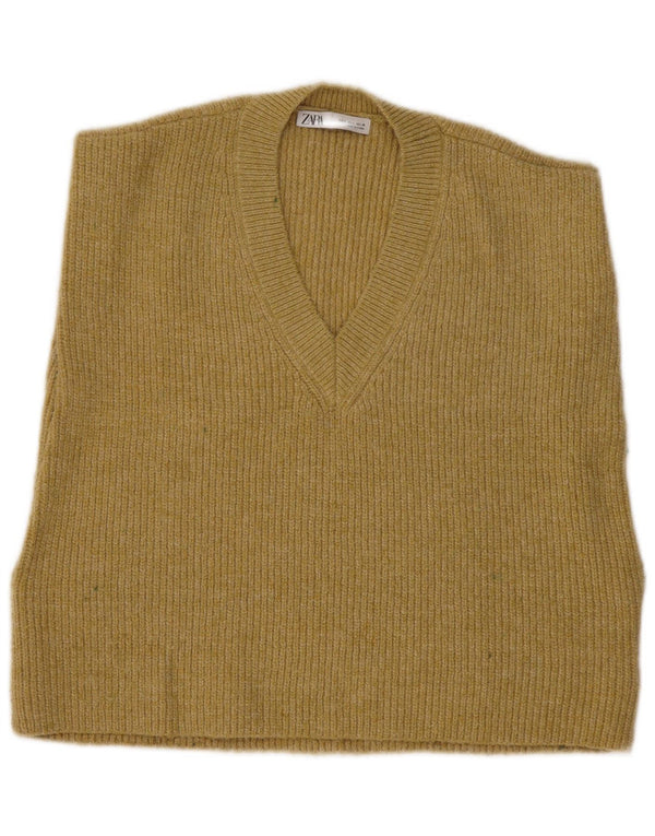 Zara Womens Vest Tank Top UK 10 Small Yellow Polyester