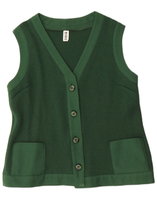 VINTAGE Womens Sleeveless Cardigan Sweater EU 48 2XL Green Wool