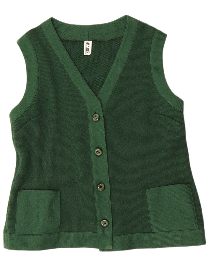 VINTAGE Womens Sleeveless Cardigan Sweater EU 48 2XL Green Wool