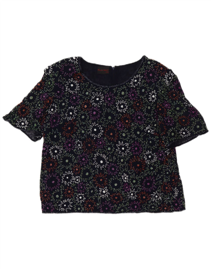 Frank Usher Womens Blouse Top UK 20 2XL Navy Blue Floral Polyester