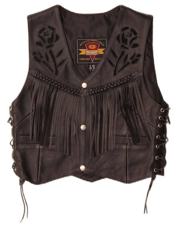 HELD Womens Motorcycle Crop Waistcoat UK 12 Medium Black Floral Leather