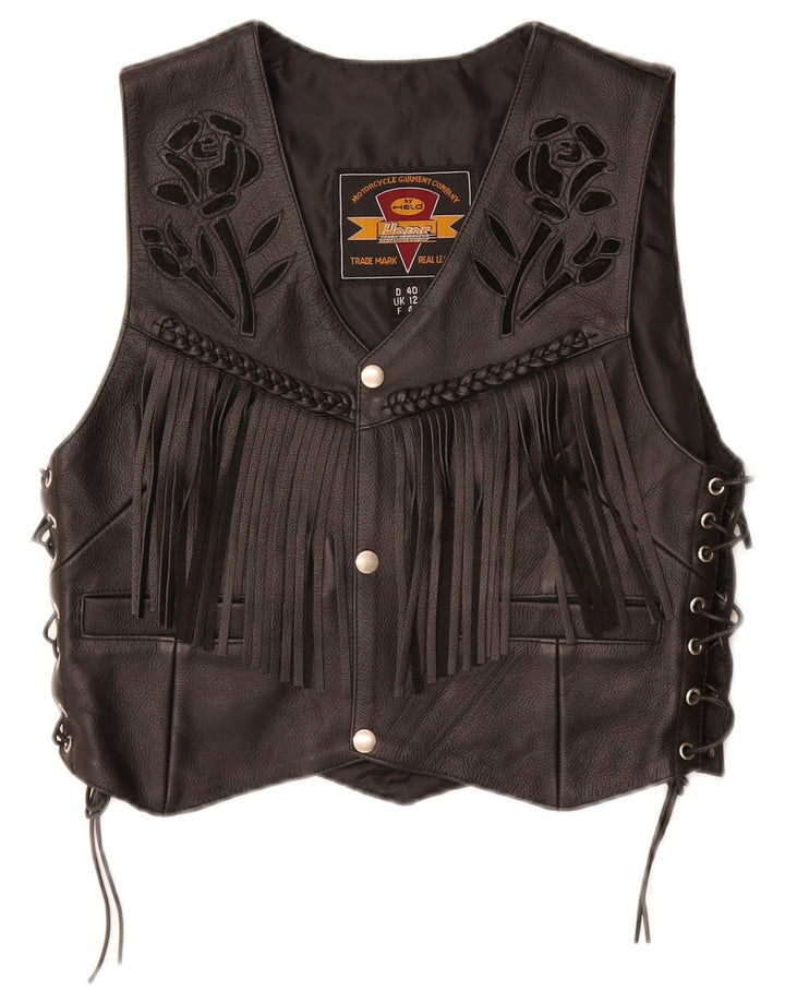 HELD Womens Motorcycle Crop Waistcoat UK 12 Medium Black Floral Leather