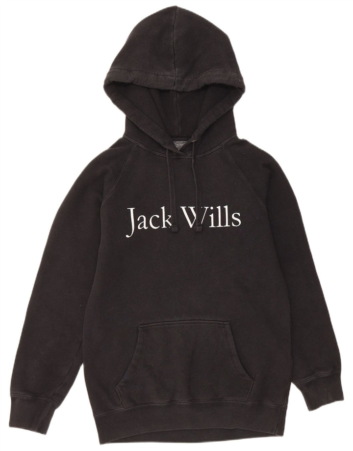 JACK WILLS Womens Oversized Graphic Hoodie Jumper UK 6 XS Black Cotton