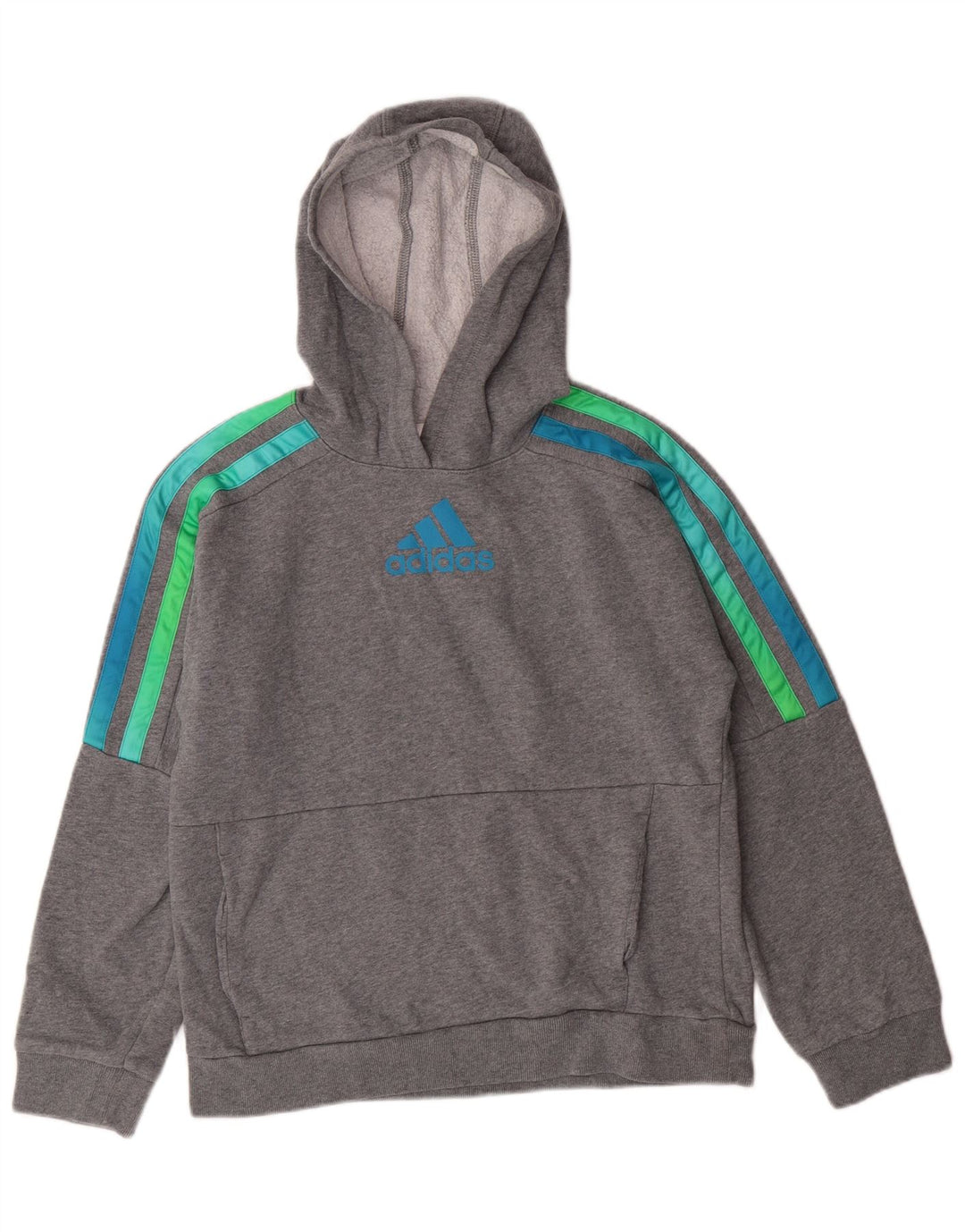 ADIDAS Boys Graphic Hoodie Jumper 14-15 Years Large Grey Cotton