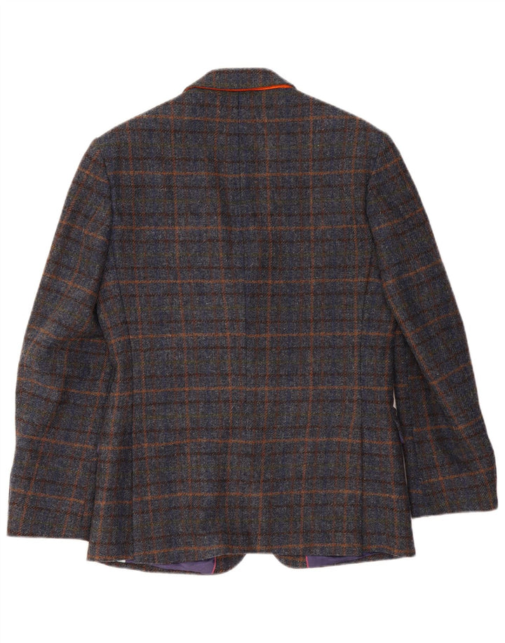 VINTAGE Mens 2 Button Blazer Jacket UK 38 Medium Navy Blue Check Wool