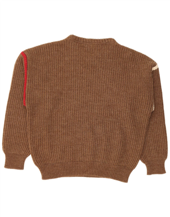 Setball Mens Crew Neck Jumper Sweater IT 50 Medium Brown Colourblock