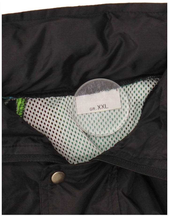 VINTAGE Mens Hooded Rain Jacket UK 44 2XL Black Geometric