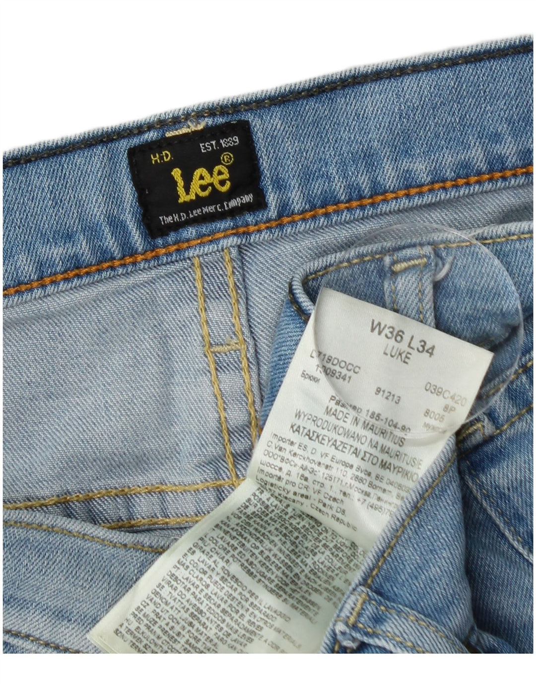LEE Mens Luke Slim Jeans W36 L34 Blue Cotton