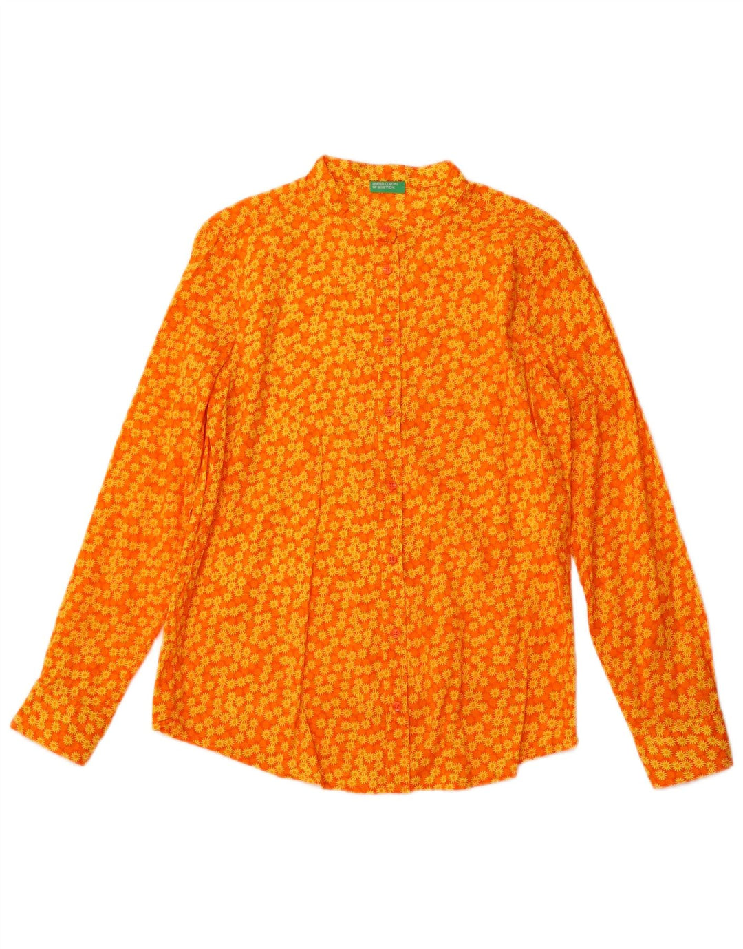 BENETTON Womens Shirt Blouse UK 12 Medium Orange Floral