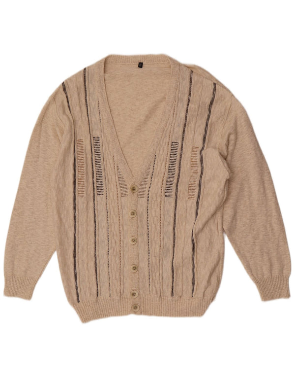 Vintage Mens Cardigan Sweater IT 54 XL Beige Striped Cotton