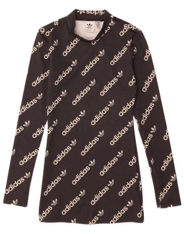 ADIDAS Womens Long Sleeve Graphic T-Shirt Dress UK 4 XS Black