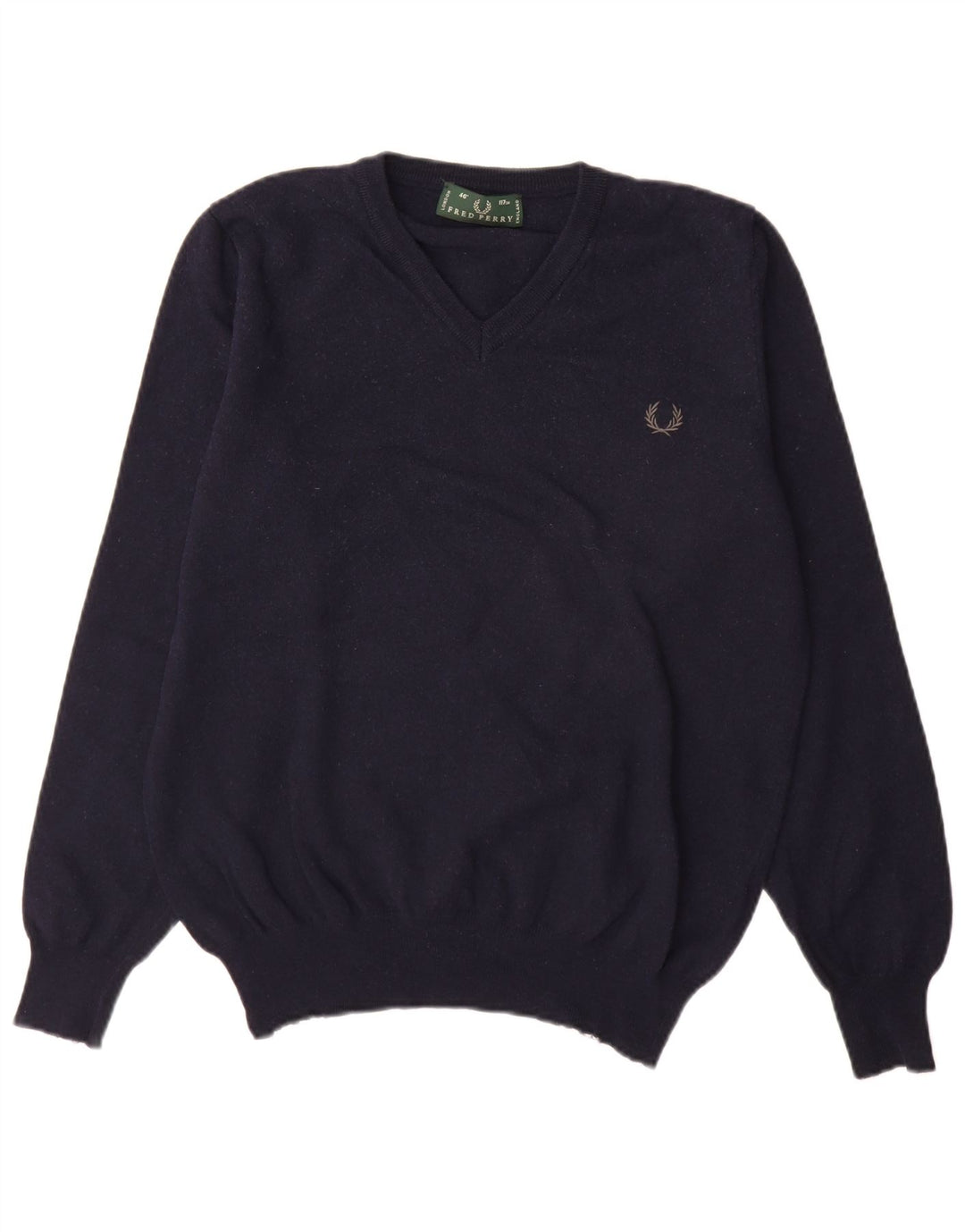 Fred Perry Mens V-Neck Jumper Sweater Large Navy Blue Wool