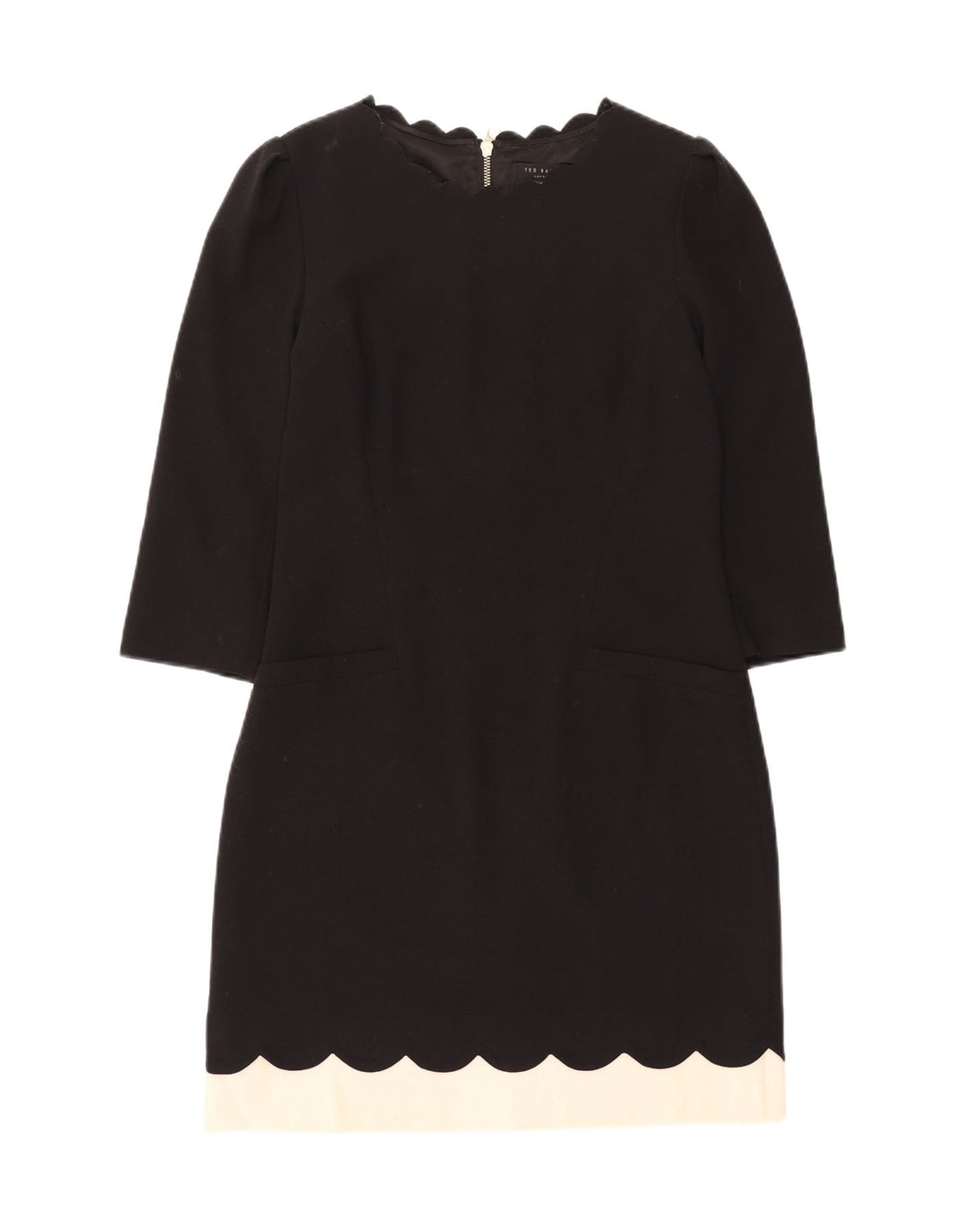 TED BAKER Womens 3/4 Sleeve Sheath Dress Size 2 Small Black Colourblock