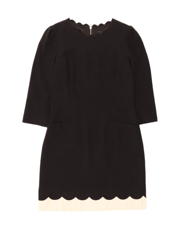 TED BAKER Womens 3/4 Sleeve Sheath Dress Size 2 Small Black Colourblock