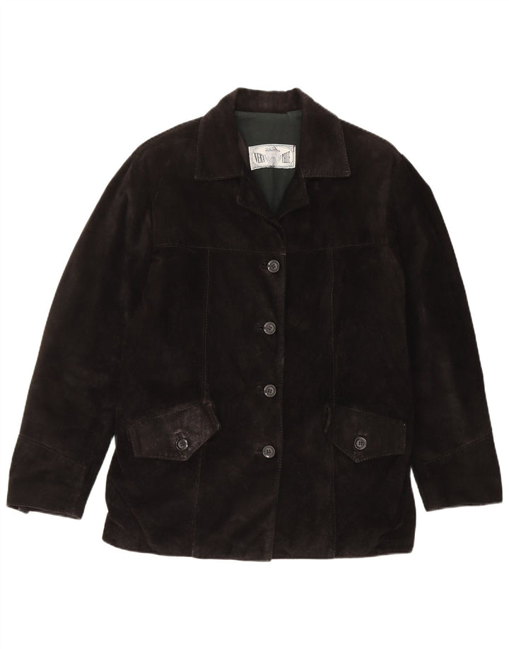 Vintage Womens Suede Jacket IT 42 Medium Black Leather