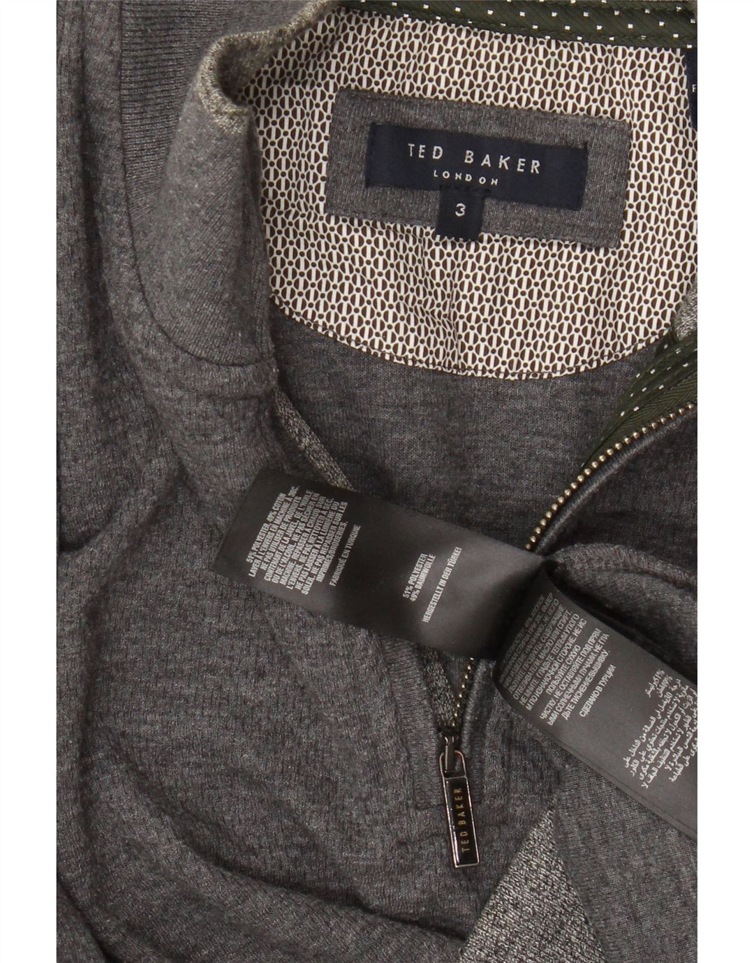 TED BAKER Mens Zip Neck Sweatshirt Jumper Size 3 Medium Grey Cotton